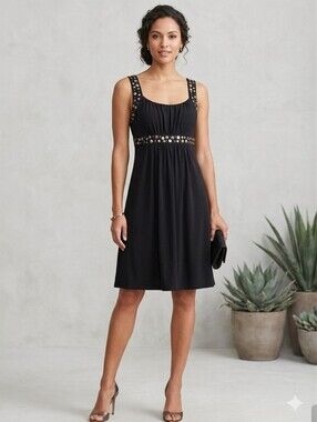 AA Studio AA Black Studded Mixed Metal Knee Length Dress Size 14